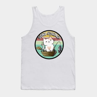 Cute white cat has gone fishing Tank Top